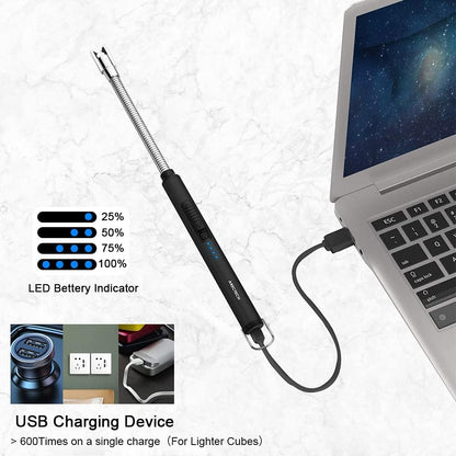 Electric Arc Candle Lighter Flameless Rechargeable USB Long Lighter for Candle Cooking Bbqs Fireworks Black
