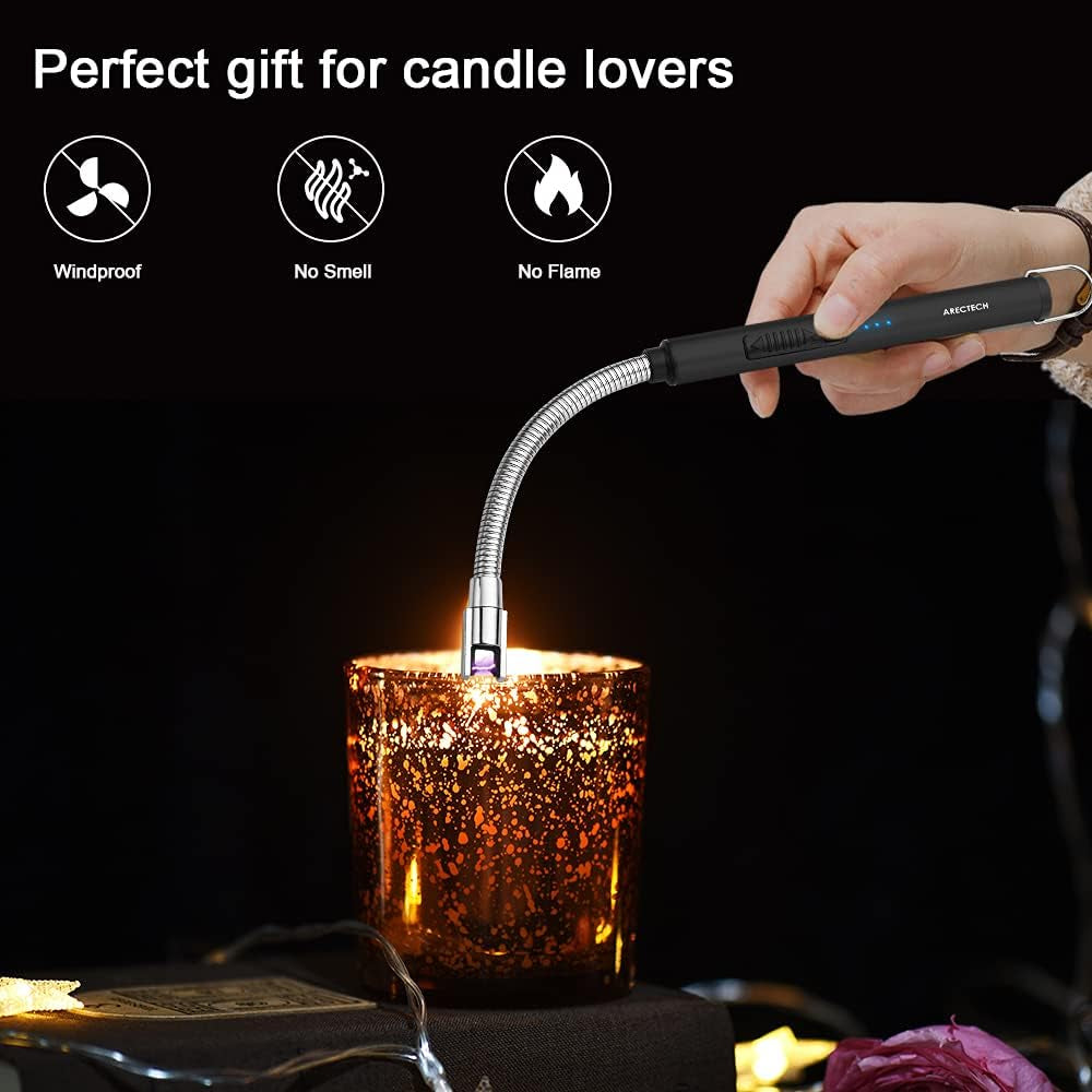 Electric Arc Candle Lighter Flameless Rechargeable USB Long Lighter for Candle Cooking Bbqs Fireworks Black