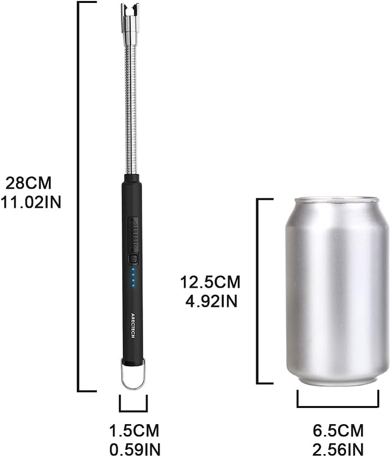 Electric Arc Candle Lighter Flameless Rechargeable USB Long Lighter for Candle Cooking Bbqs Fireworks Black